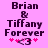 Pixelated text on pink background reads 'Brian & Tiffany Forever' with four pink stars and a heart symbol, showing animation changes in star positions.