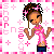 Pixel art contact sheet of four animated frames showing a cartoon woman in pink attire with repeated 'shorty' and 'sexy' text on background.