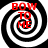 Four identical spiral patterns with red text "BOW TO ME" overlaid on black and white concentric circles.