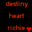 Pixelated orange text and red heart symbols on black background, arranged in two with repeated words and varying heart colors