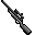 Pixelated rifle with scope in five sequential states: idle, firing (yellow muzzle flash), reloading (yellow shell casing ejection), and two intermediate poses.