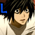 Pixelated anime-style character with black hair and white shirt, featuring three variations of a blue 'L' icon in the top-left corner.