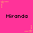 Pink background with repeated 'Miranda' text and yellow star animations in pixelated style.