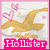 Pixelated icon features golden bird with outstretched wings, pink heart-shaped accents above it, and 'Hollister' text in white on bright pink banner at bottom.