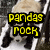A pixelated image of a panda with text overlays in yellow, pink, and blue colors.