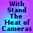 Four identical display the text "With Stand The Heat of Cameras" in dark blue pixelated font against a gradient background shifting from purple to light blue