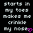 Pixelated text on black background with pink heart symbol replacing 'nose' in repeated phrase.