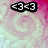 Animated sequence of three black-outlined triangular icons with white '3' symbols on a pink and white swirled background, showing size reduction from left to right across frames.