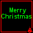 Four identical square display green pixelated text "Merry Christmas" on black backgrounds with red borders and small red tree icons at bottom-right corners