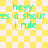 Pixelated green text on yellow-and-white checkered background with animated light effects.