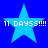 Four identical light blue stars on a solid dark blue background, each with white text reading "11 DAYSS!!!!!" in pixelated font.