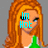 Pixelated cartoon woman with long orange hair and green top, displaying sequential text overlays across four