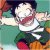 Pixelated figure in white top and dark green pants, arms extended horizontally against a multicolored background with teal, orange, red, and purple hues.