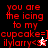 Red pixelated text on black and gray backgrounds reads "you are the icing to my cupcake=] ilylarry<3" with a white star icon, transitioning from solid to blurred red text.