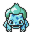 Pixelated blue-green creature with spiky hair and large eyes in nine positions showing varied facial expressions and mouth shapes