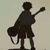 Silhouette of a person holding a guitar and bag on left; dynamic character with spiky hair in red top on right, both against light background.