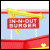 Pixelated red sign with 'IN-N-OUT BURGER' text under yellow arch, blue sky background, and small white cross symbols on red structure.