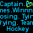 Pixelated blue text on black background with yellow highlight over 'Pr' in 'Captain.Pr', repeated words, and 'Hockey' at bottom.