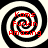 Four identical black-and-white spiral patterns arranged in a , each containing red text reading 'Koms Fuckin Amazing' in a pixelated font