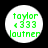 Four identical circular green text icons on white backgrounds with black borders, each displaying 'taylor', a left arrow symbol, '333', and 'loutner' in pixelated font.