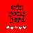 Red background with pixelated text 'emp rocks hard' and five white/pink hearts below, showing animation change in heart colors.