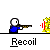 Pixelated character in blue shirt fires rifle, yellow muzzle flash with red stripes appears sequentially across frames.