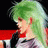Pixelated anime-style character with green hair and red clothing on left, next to stylized text "Anime IM" and signature "cOw" on black background.