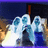 Animated sequence of a blue and white figure with multiple arms holding circular objects against a dark background with a red vertical element.