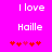 A bright pink background displays two identical text with 'I love Haille' and five red heart symbols, where the central heart shifts position between frames