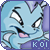 A blue cartoon fish with purple fins and pink cheeks displays shifting facial expressions beneath the text "KOI" on a gray background.