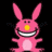 Six pixelated bunny icons arranged in two on black background, each with distinct color variations and poses
