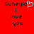 Red background with black pixelated text "Suheylo i love you" and a white heart symbol replacing the 'o' in "Suheylo".