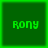 Green pixelated text 'Rony' on dark green background with bright green border, displayed in four positions