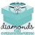 A turquoise box with a diamond ring on top, repeated in a with text below reading 'diamonds' and 'FOR EVERYDAY LUXURY' in black and turquoise
