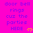 A static image with a bright pink background displays repeated text in blue and yellow, including 'door bell rings cuz the parties HERE' and small yellow hearts.