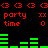 Red 'party time' text and green audio bars on black background, with animated bar height changes