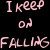 Pixelated pink text on black background reads "I keep on FALLING" on left and "I'm out of Love" on right.