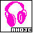Pixel art headphones in pink, purple, blue, and green with 'G' symbols on ear cups; text labels below each icon.