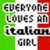 A split-screen image with green, white, and red vertical stripes displaying text about Italian girls and boys.