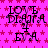 A static image with a bright pink background patterned by small red stars, featuring repeated black text "LOVE DIANA EVAN" in pixelated font.