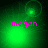 Green-hued pixelated animation with pink text 'megan' and shifting light effects