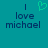 A teal background displays two identical text blocks with 'I love michael' in dark blue pixelated font, the left block featuring a green heart symbol above 'love'.
