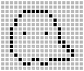 Pixel art of a stylized face with a rounded top, two small eyes, and a mouth, displayed in a of black and white squares
