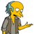 Pixelated yellow-skinned character with teal hair, wearing a gray jacket over a brown shirt, extending a hand forward with palm up.