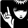 Black-and-white cartoon-style icon of a character with short hair making a hand gesture against a solid black background.