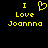 Yellow pixelated text and heart symbol on black background, with one version showing a heart icon replacing the word 'Love' in the phrase "I Love Joanna".