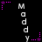 Pixelated text 'Maddy' vertically stacked with pink star and dotted line animations on black background.