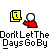 Pixelated animation of a red-shirted figure holding a yellow document, with text "Don't Let The Days Go By" and "GLYCERINE" in speech bubble.