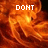 A pixelated orange swirl with white text reading DONT, TURN, and EMO! in different positions across four