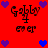 Red background with repeated 'Galaxy' text and heart symbols in purple and blue, showing animation changes between frames.